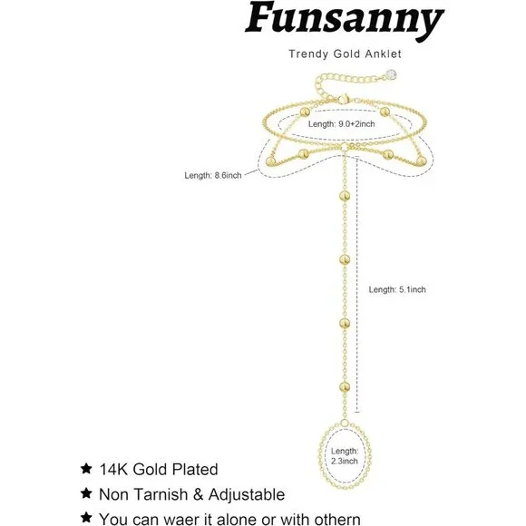 Dainty Gold Ankle Bracelet Brass Bead Chain Adjustable Foot Jewelry Gift - Picture 5 of 9